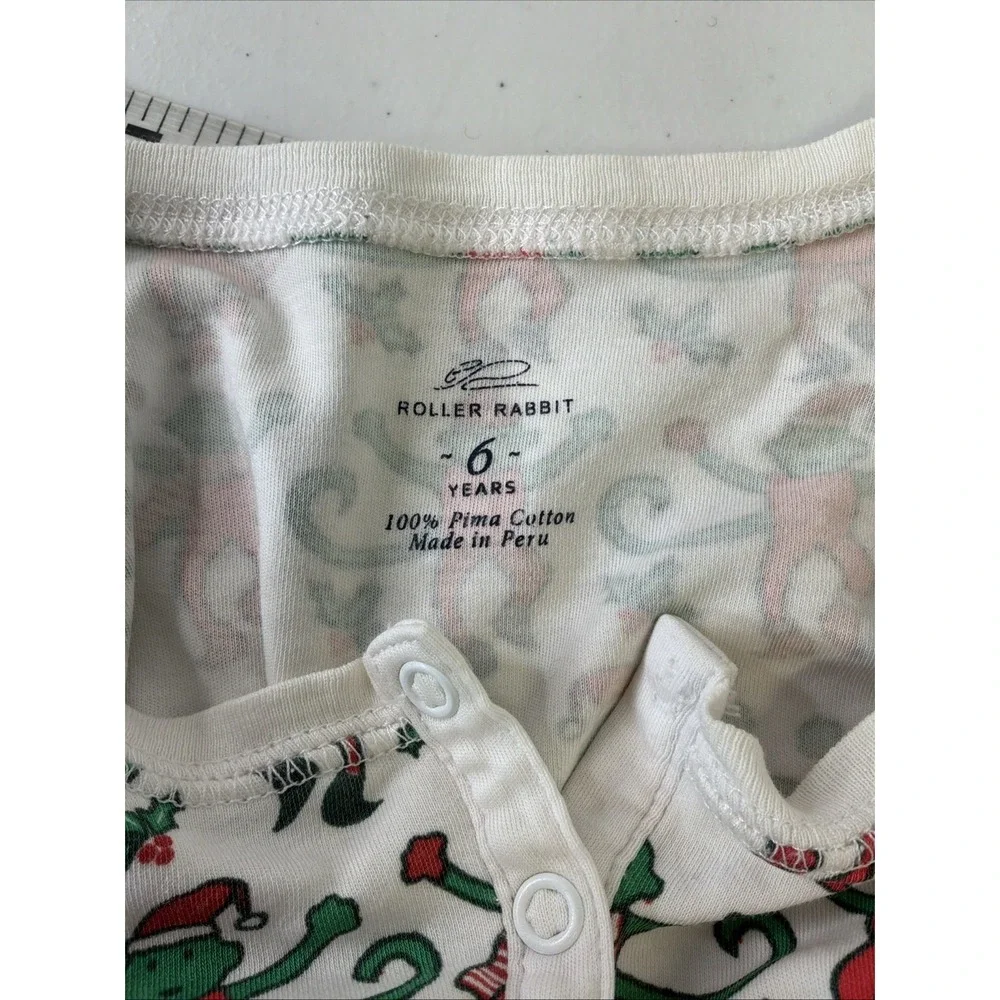 ROLLER RABBIT Kids Merry Monkey Christmas Pajama Top 100% Pima Cotton Sz 6yrs